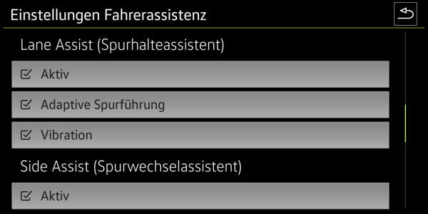 Freischaltung / Anpassung Lane Assist (Spurhalteassistent)